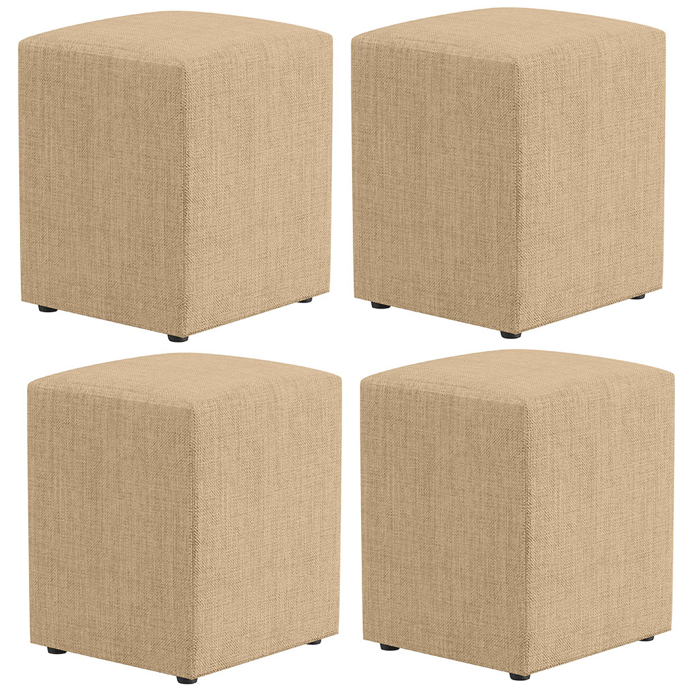 Kit 04 Puffs Quadrado L02 Decorativo Linho Bege Escuro - Lyam Decor