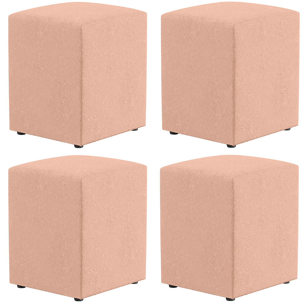 Kit 04 Puffs Quadrado L02 Decorativo Linho Rosê - Lyam Decor