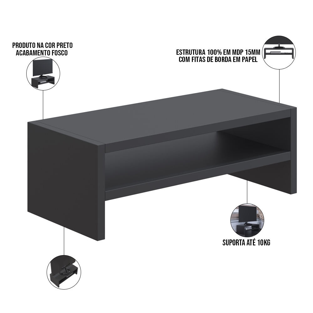 Kit 04 Suportes Para Monitor Stand Home Office Lap 63 cm L03 Preto - Lyam