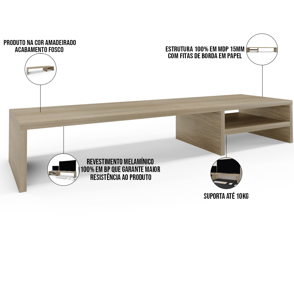 Kit 04 Suportes Para Monitor Stand Home Office Lap 90 cm L03 Amadeirado - Lyam