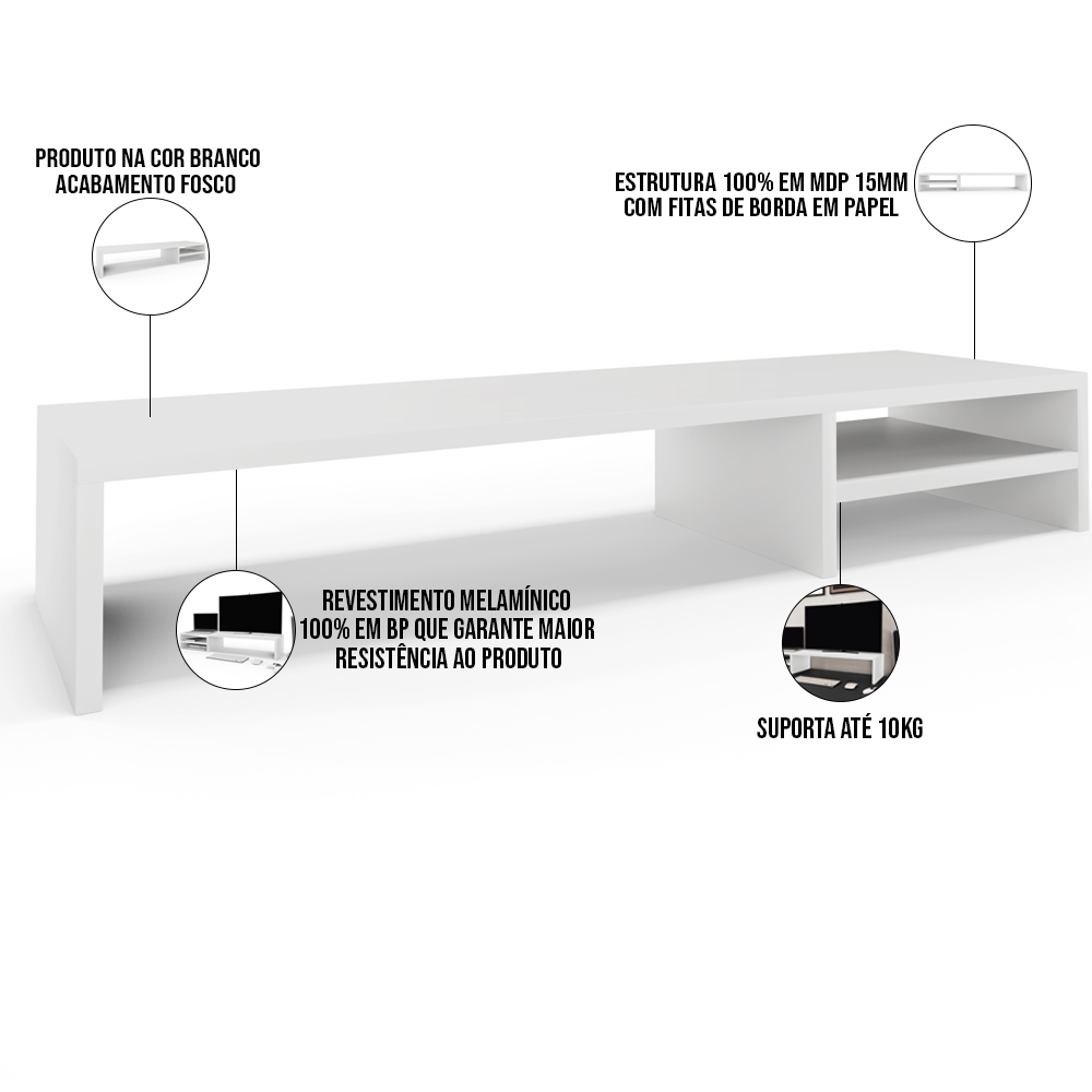 Kit 04 Suportes Para Monitor Stand Home Office Lap 90 cm L03 Branco - Lyam
