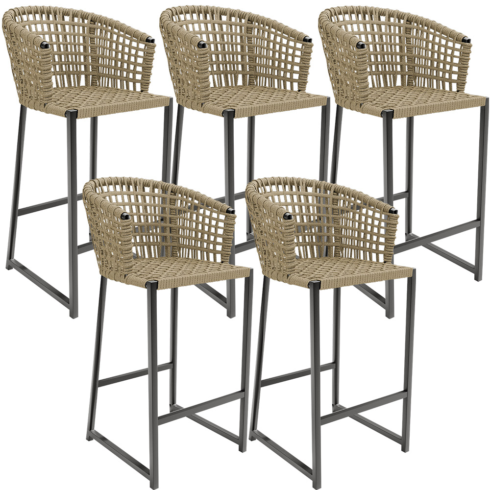 Kit 05 Banqueta Para Área Gourmet Cozinha Varanda Corda Náutica Porto D04 Bege - Lyam Decor