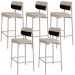 Kit 05 Banquetas Alta Bar Cozinha Sala De Jantar Aço Branco Kaira C01 Linho Areia Courino Preto - Lyam Decor