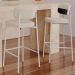 Kit 05 Banquetas Alta Bar Cozinha Sala De Jantar Aço Branco Kaira C01 Linho Areia Courino Preto - Lyam Decor