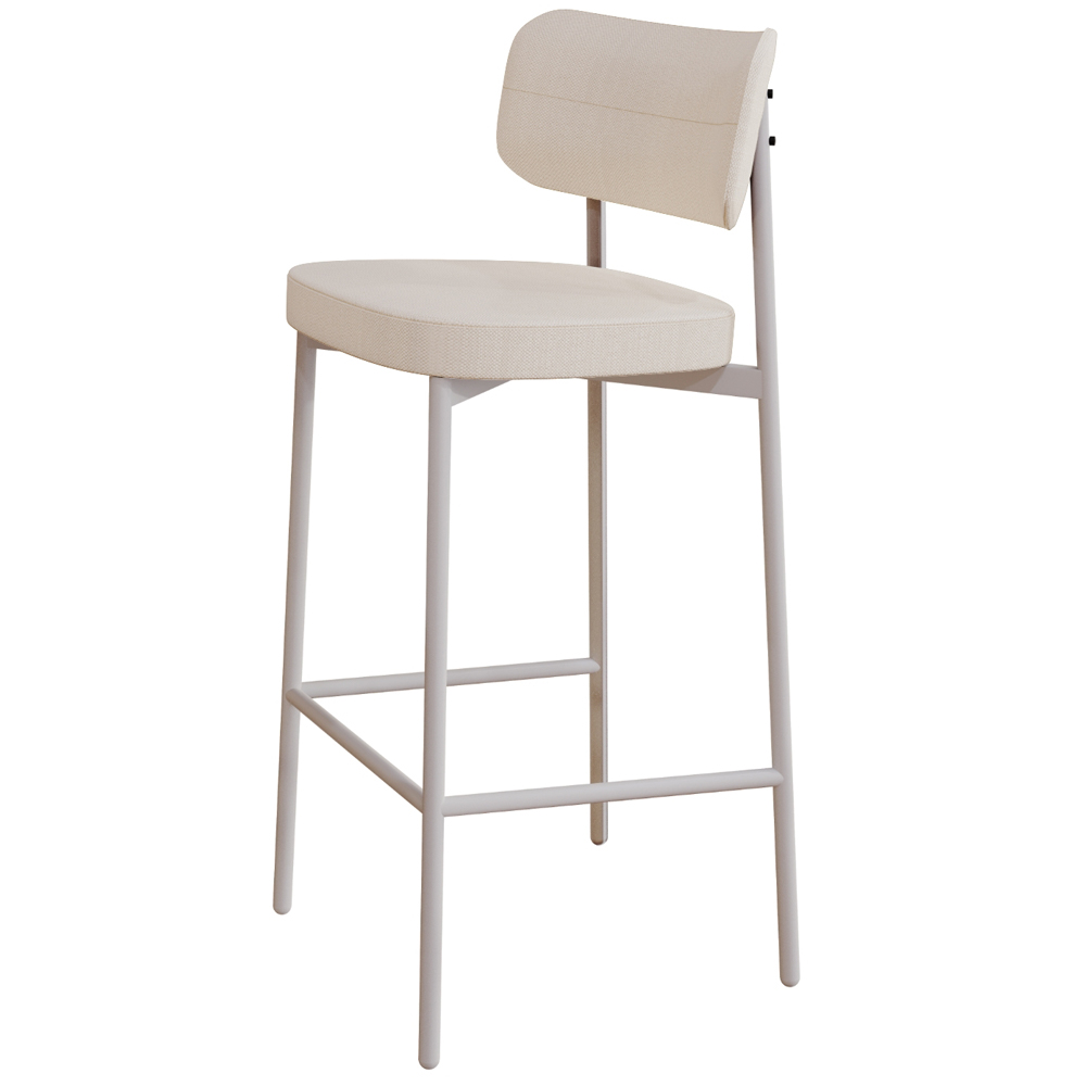 Kit 05 Banquetas Alta Bar Cozinha Sala De Jantar Aço Branco Kaira C01 Linho Palha - Lyam Decor