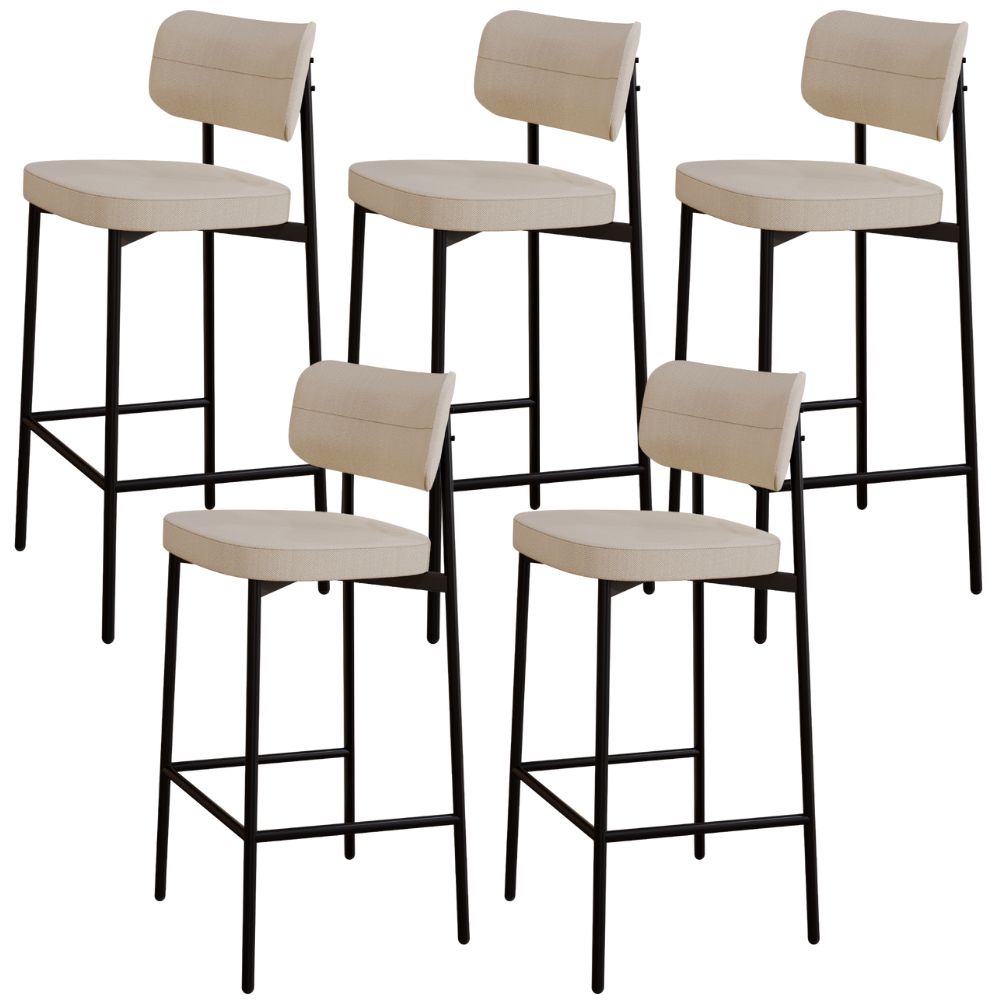 Kit 05 Banquetas Alta Bar Cozinha Sala De Jantar Aço Preto Kaira C01 Linho Areia - Lyam Decor