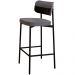 Kit 05 Banquetas Alta Bar Cozinha Sala De Jantar Aço Preto Kaira C01 Linho Cinza Courino Preto - Lyam Decor