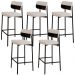 Kit 05 Banquetas Alta Bar Cozinha Sala De Jantar Aço Preto Kaira C01 Linho Palha Courino Preto - Lyam Decor