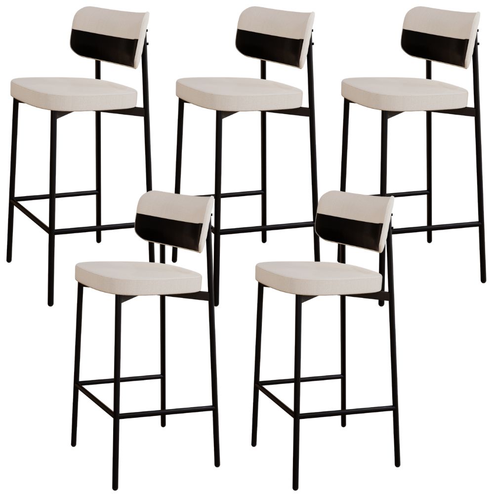 Kit 05 Banquetas Alta Bar Cozinha Sala De Jantar Aço Preto Kaira C01 Linho Palha Courino Preto - Lyam Decor