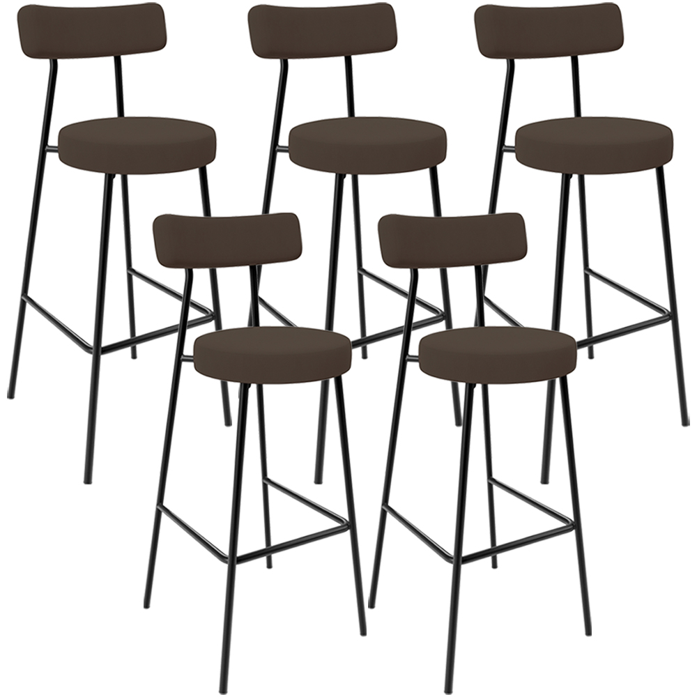 Kit 05 Banquetas Alta Bar Cozinha Sala De Jantar Em Aço Milão F01 Suede Marrom - Lyam Decor