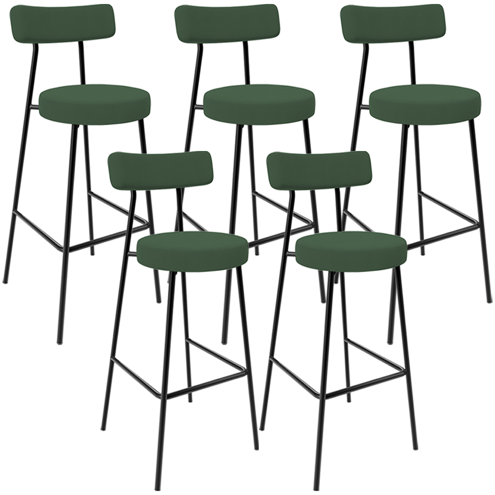 Kit 05 Banquetas Alta Bar Cozinha Sala De Jantar Em Aço Milão F01 Suede Verde Musgo - Lyam Decor