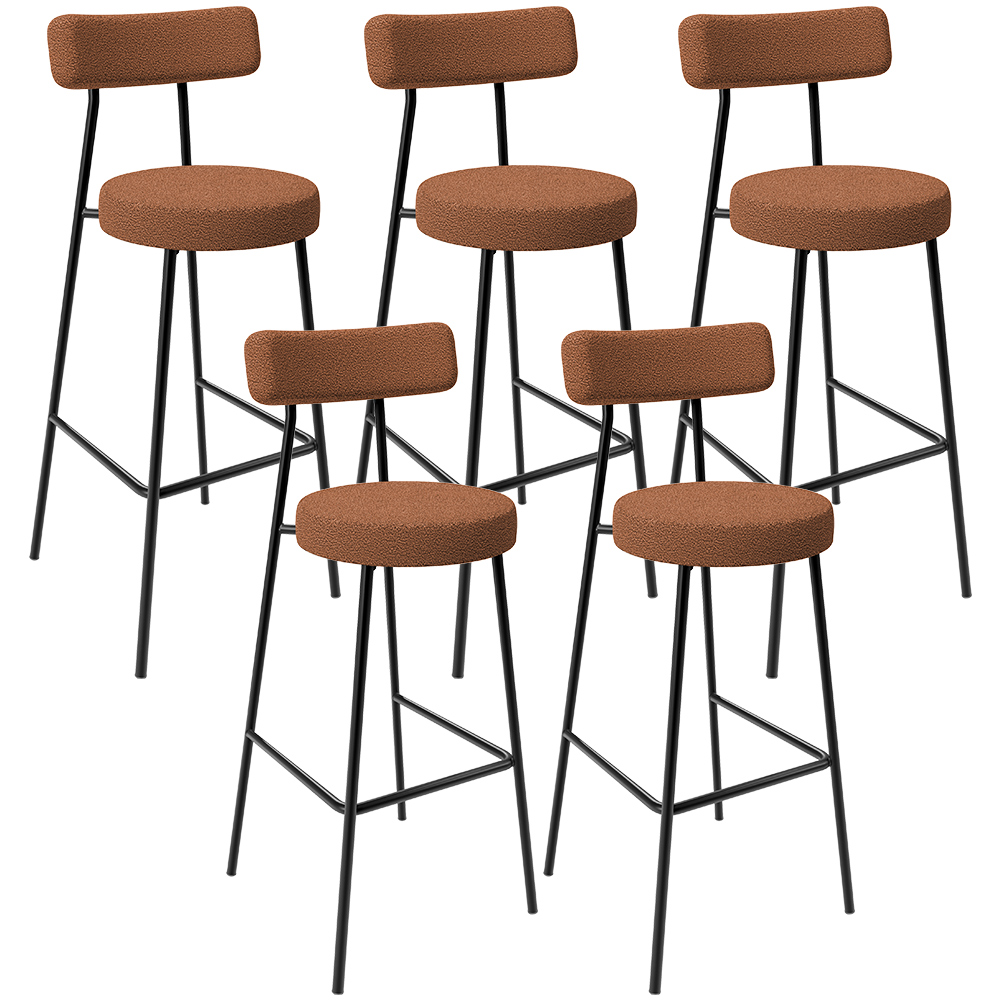 Kit 05 Banquetas Alta Bar Cozinha Sala De Jantar Em Aço Milão L02 Bouclê Terracota - Lyam Decor