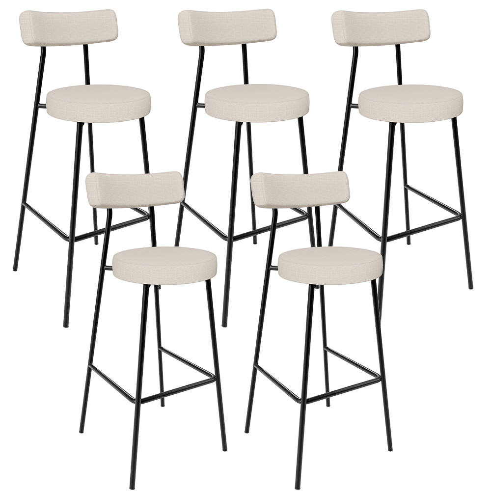 Kit 05 Banquetas Alta Bar Cozinha Sala De Jantar Em Aço Milão L02 Linho Cru - Lyam Decor