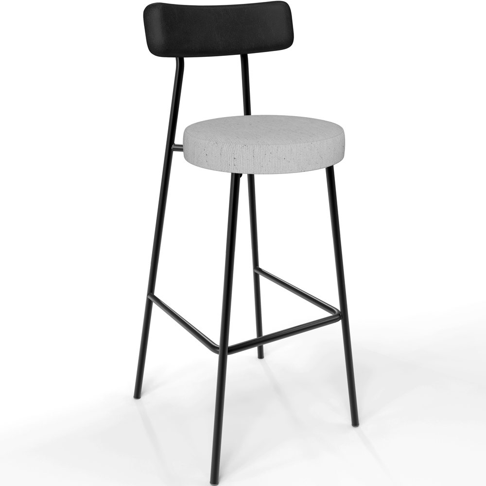 Kit 05 Banquetas Alta Bar Cozinha Sala De Jantar Milão L02 Couríssimo Preto Linho Cinza - Lyam Decor