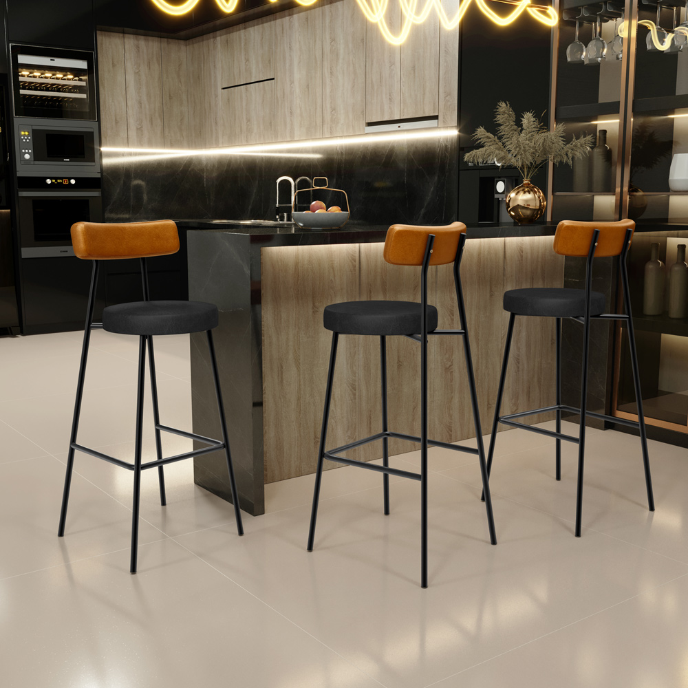 Kit 05 Banquetas Alta Bar Cozinha Sala De Jantar Milão L02 Couríssimo Whisky Preto - Lyam Decor