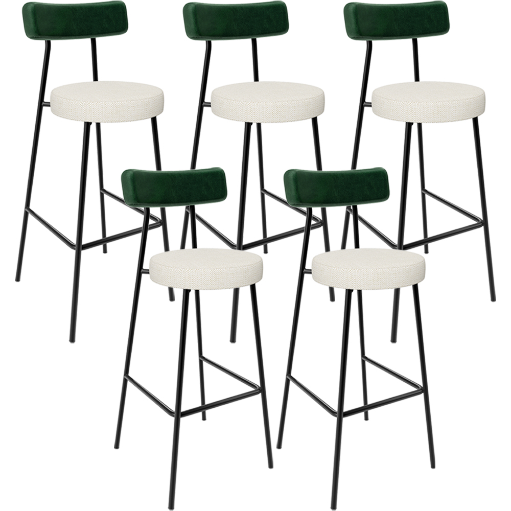 Kit 05 Banquetas Alta Bar Cozinha Sala De Jantar Milão L02 Facto Verde Linho Champagne - Lyam Decor