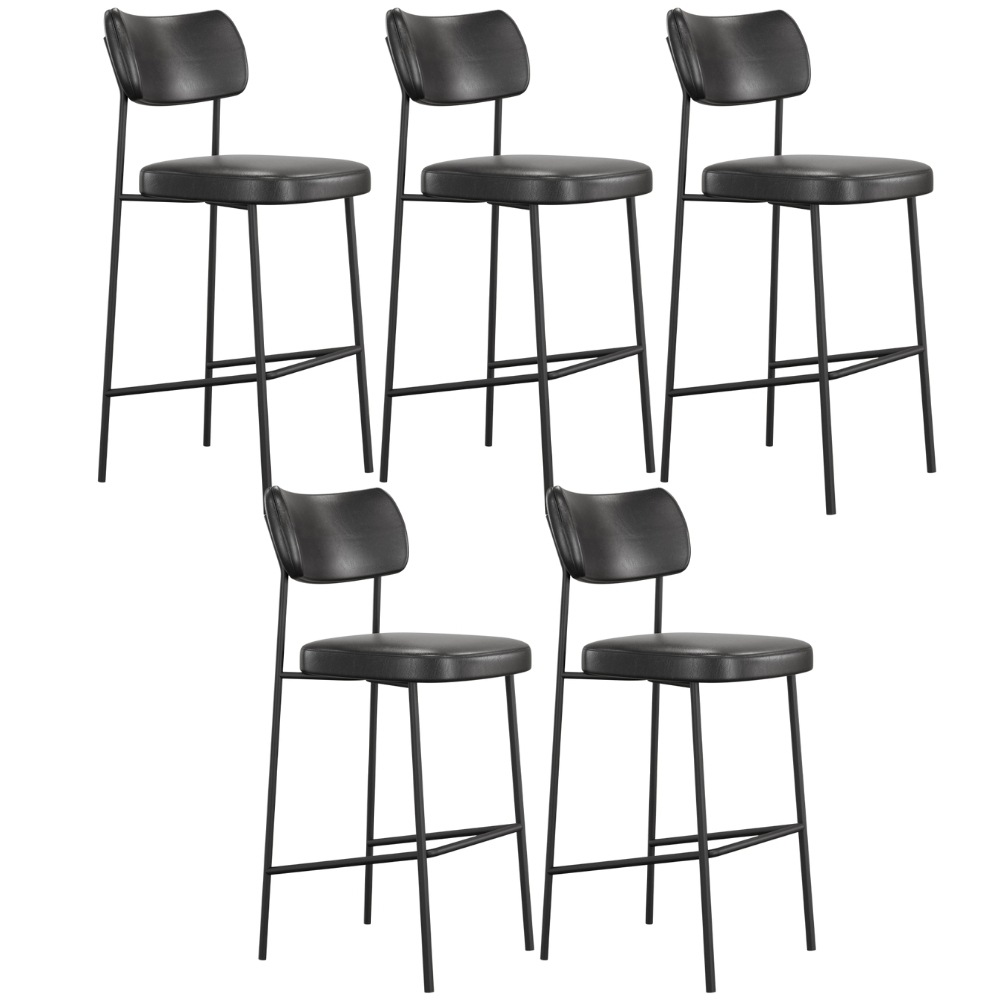 Kit 05 Banquetas Alta Bar Cozinha Sala De Jantar Preto Elira L02 Couríssimo Preto - Lyam Decor