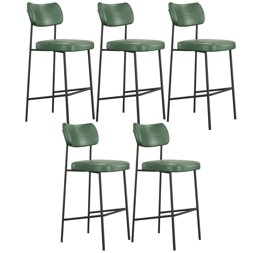 Kit 05 Banquetas Alta Bar Cozinha Sala De Jantar Preto Elira L02 Couríssimo Verde - Lyam Decor