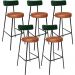 Kit 05 Banquetas Alta Bar Cozinha Sala Jantar Milão L02 Facto Verde Couríssimo Camel - Lyam Decor