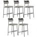 Kit 05 Banquetas Alta Bar Cozinha Sala Jantar Preto Elira L02 Couríssimo Preto Linho Cinza - Lyam Decor