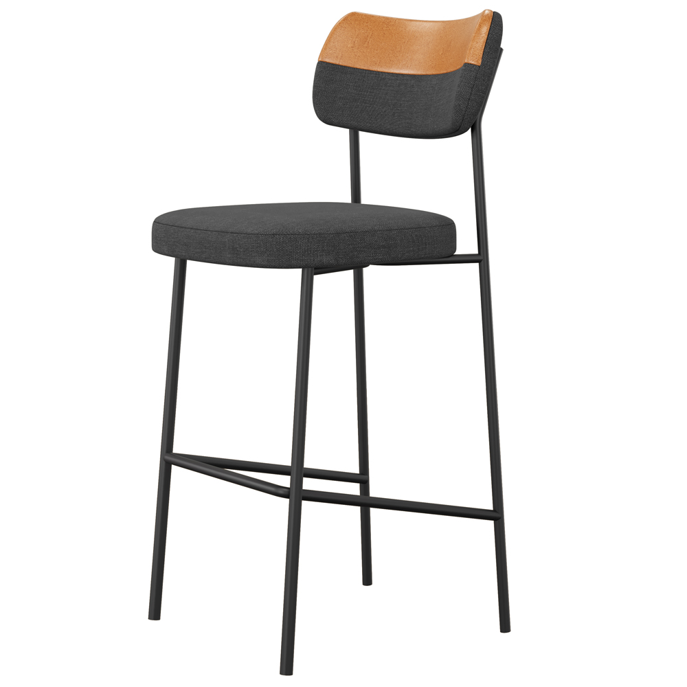 Kit 05 Banquetas Alta Bar Cozinha Sala Jantar Whisky Elira L02 Couríssimo Whisky Linho Chumbo - Lyam Decor