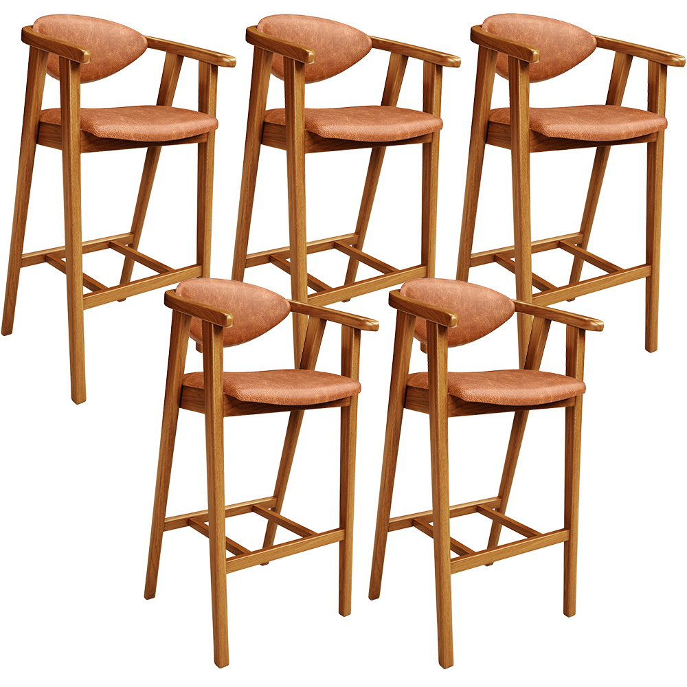 Kit 05 Banquetas Alta Cozinha Bancada Bar Sala de Jantar Fixa Cecília L02 Couríssimo Camel - Lyam