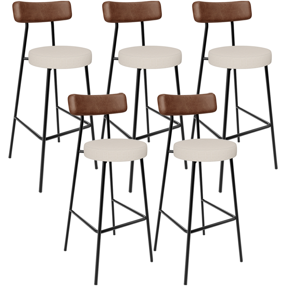 Kit 05 Banquetas Alta Cozinha Bar Sala De Jantar Milão L02 Couríssimo Marrom Linho Cru - Lyam Decor