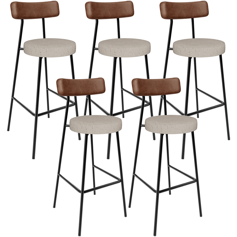 Kit 05 Banquetas Alta Cozinha Bar Sala Jantar Milão L02 Couríssimo Marrom Linho Bege - Lyam Decor