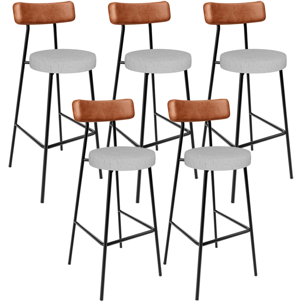 Kit 05 Banquetas Alta Cozinha Sala De Jantar Aço Milão L02 Couríssimo Camel Linho Cinza - Lyam Decor