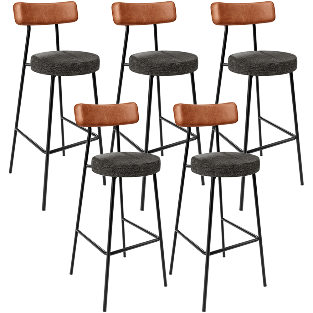 Kit 05 Banquetas Alta Cozinha Sala De Jantar Milão L02 Couríssimo Camel Linho Chumbo - Lyam Decor