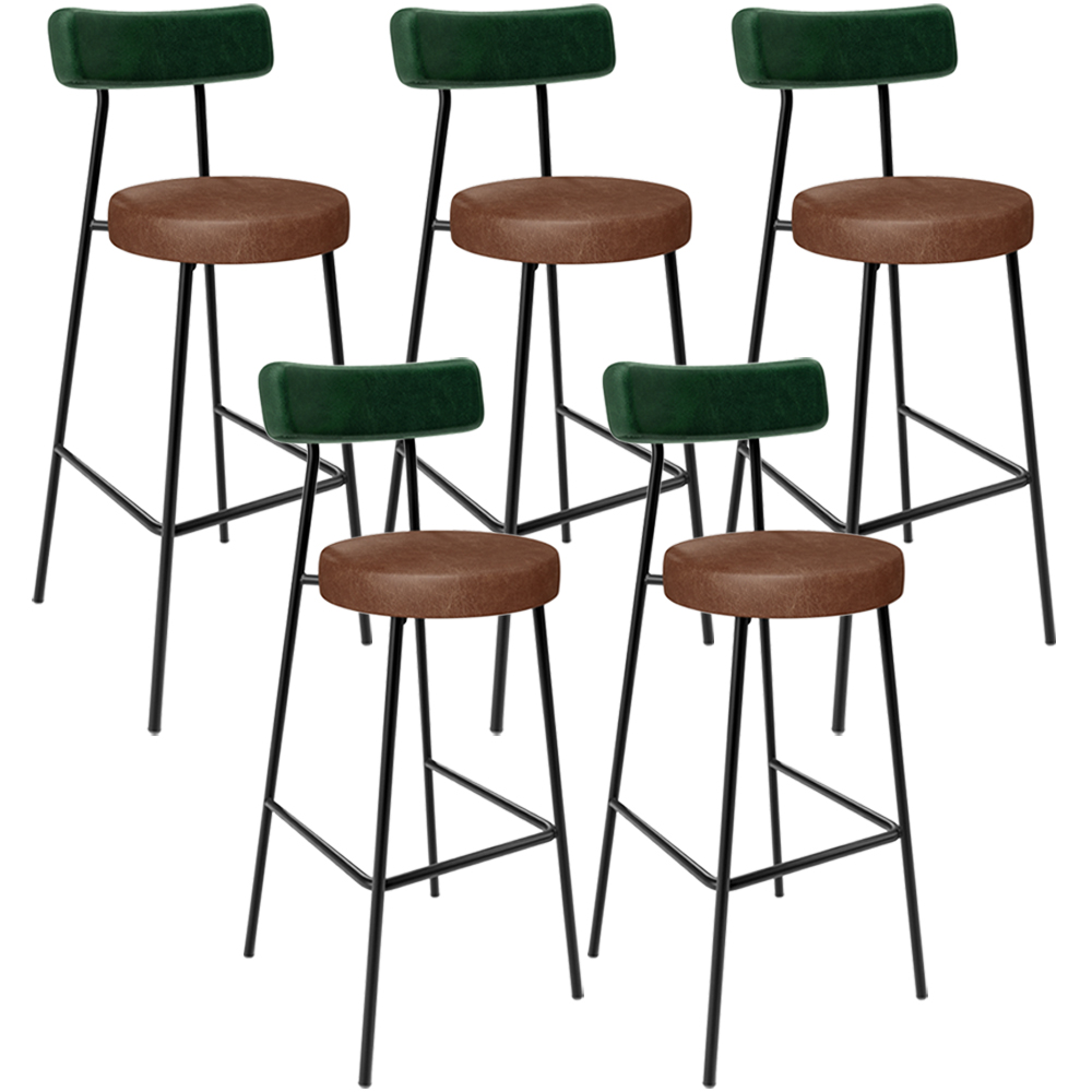 Kit 05 Banquetas Alta Cozinha Sala De Jantar Milão L02 Facto Verde Couríssimo Marrom - Lyam Decor