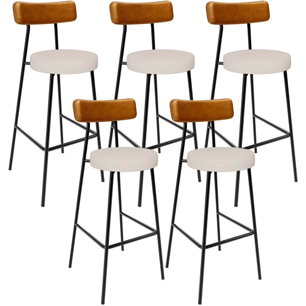 Kit 05 Banquetas Alta Cozinha Sala Jantar Aço Milão L02 Couríssimo Whisky Linho Cru - Lyam Decor