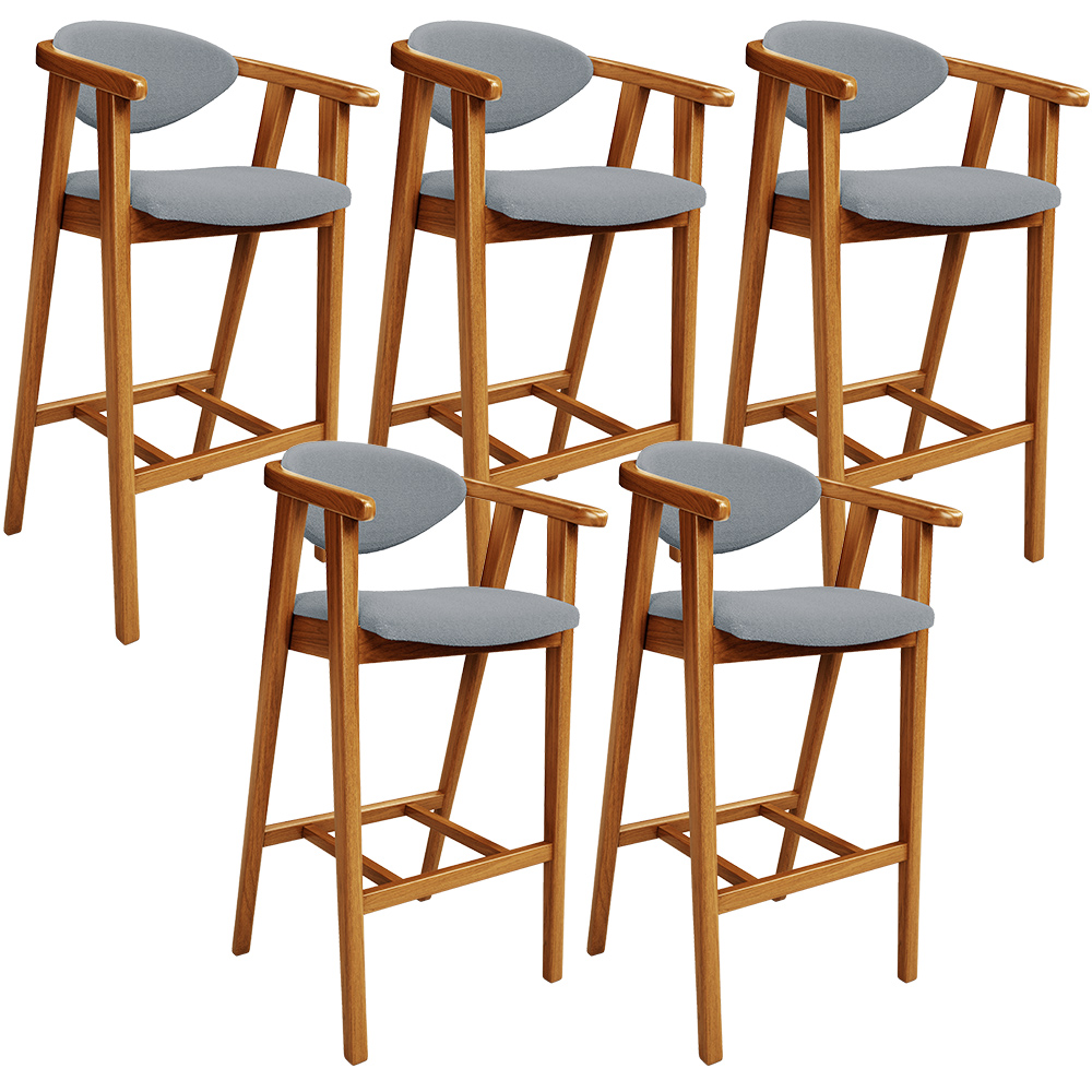 Kit 05 Banquetas Alta Para Cozinha Bancada Bar Sala de Jantar Fixa Cecília L02 Bouclê Cinza - Lyam