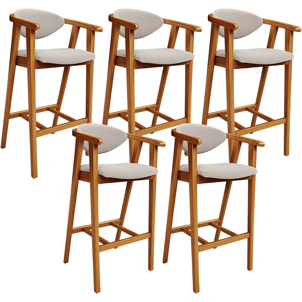 Kit 05 Banquetas Alta Para Cozinha Bancada Bar Sala de Jantar Fixa Cecília L02 Bouclê Creme - Lyam