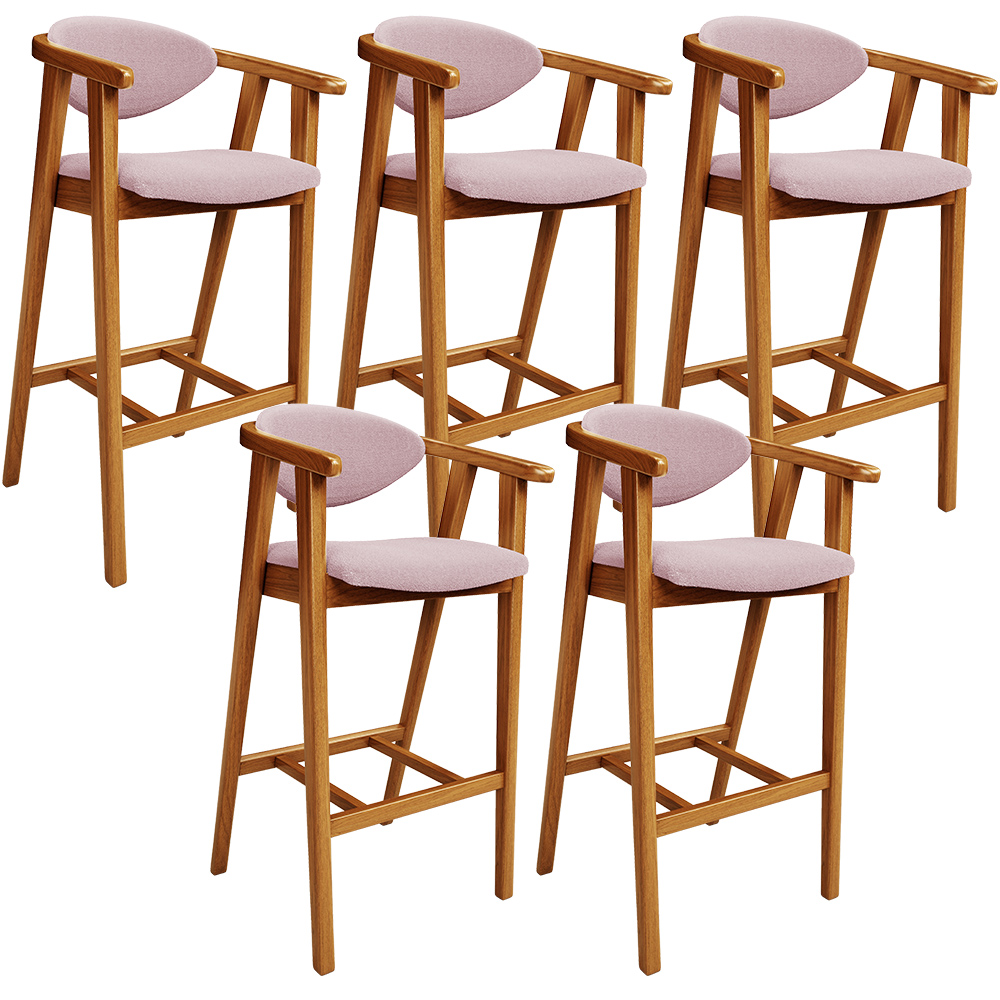 Kit 05 Banquetas Alta Para Cozinha Bancada Bar Sala de Jantar Fixa Cecília L02 Bouclê Rosê - Lyam