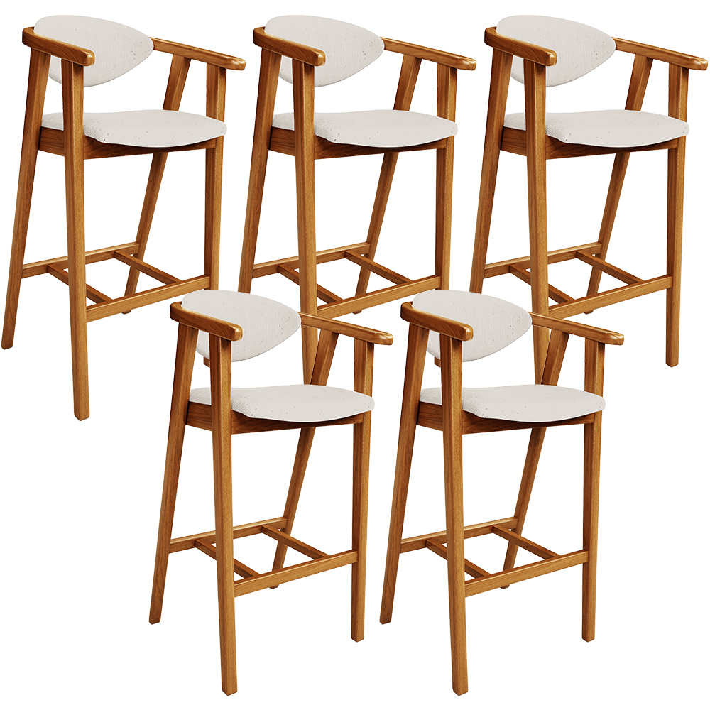 Kit 05 Banquetas Alta Para Cozinha Bancada Bar Sala de Jantar Fixa Cecília L02 Linho Cru - Lyam
