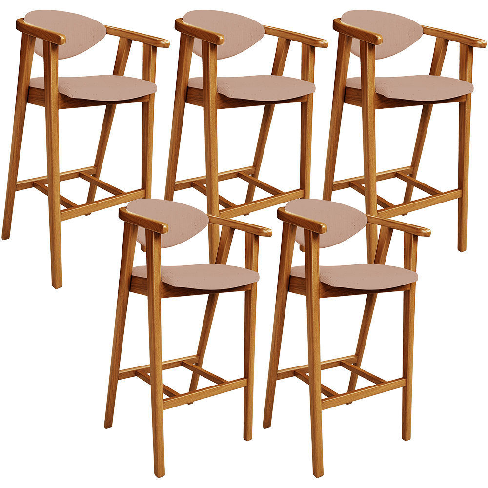 Kit 05 Banquetas Alta Para Cozinha Bancada Bar Sala de Jantar Fixa Cecília L02 Linho Rosê - Lyam