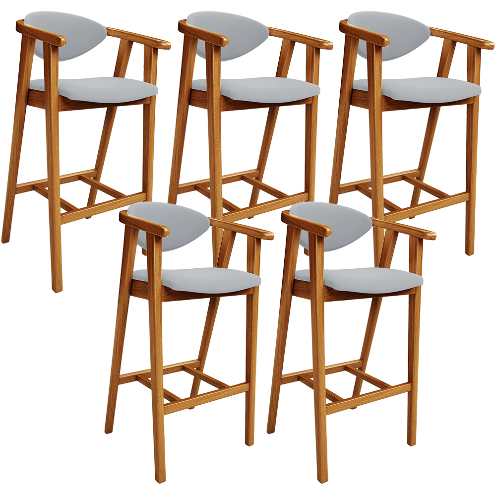 Kit 05 Banquetas Alta Para Cozinha Bancada Bar Sala de Jantar Fixa Cecília L02 Suede Cinza - Lyam