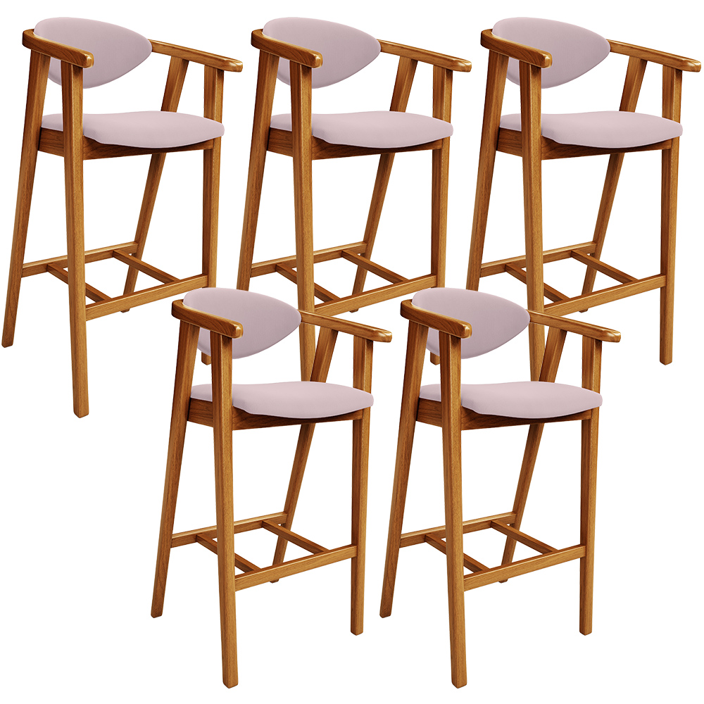 Kit 05 Banquetas Alta Para Cozinha Bancada Bar Sala de Jantar Fixa Cecília L02 Suede Rosê - Lyam