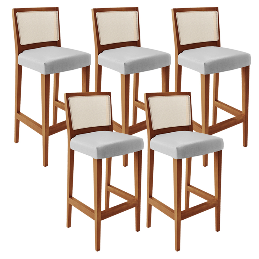 Kit 05 Banquetas Alta Para Cozinha Encosto Tela Branco Zion L02 Facto Cinza Metalizado - Lyam Decor