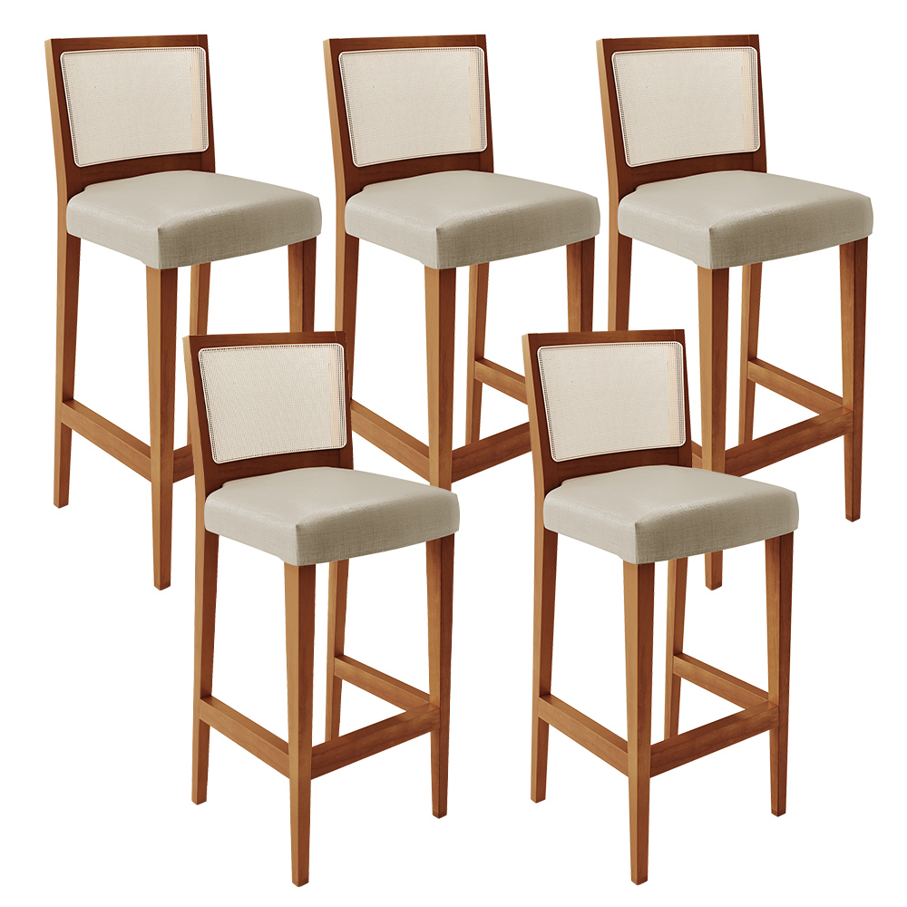 Kit 05 Banquetas Alta Para Cozinha Encosto Tela Branco Zion L02 Facto Pérola Metalizado - Lyam Decor