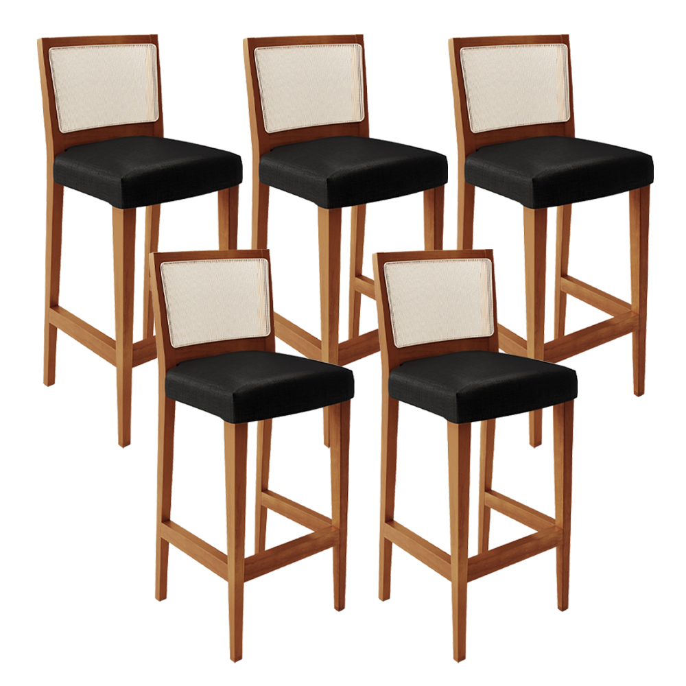 Kit 05 Banquetas Alta Para Cozinha Encosto Tela Branco Zion L02 Facto Preto Metalizado - Lyam Decor