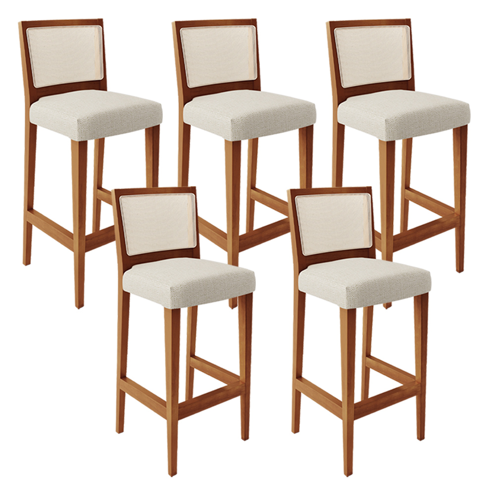Kit 05 Banquetas Alta Para Cozinha Encosto em Tela Branco Zion L02 Linho Champagne - Lyam Decor