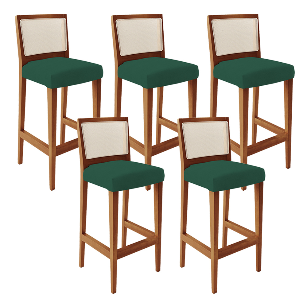 Kit 05 Banquetas Alta Para Cozinha Encosto em Tela Branco Zion L02 Suede Verde Musgo - Lyam Decor
