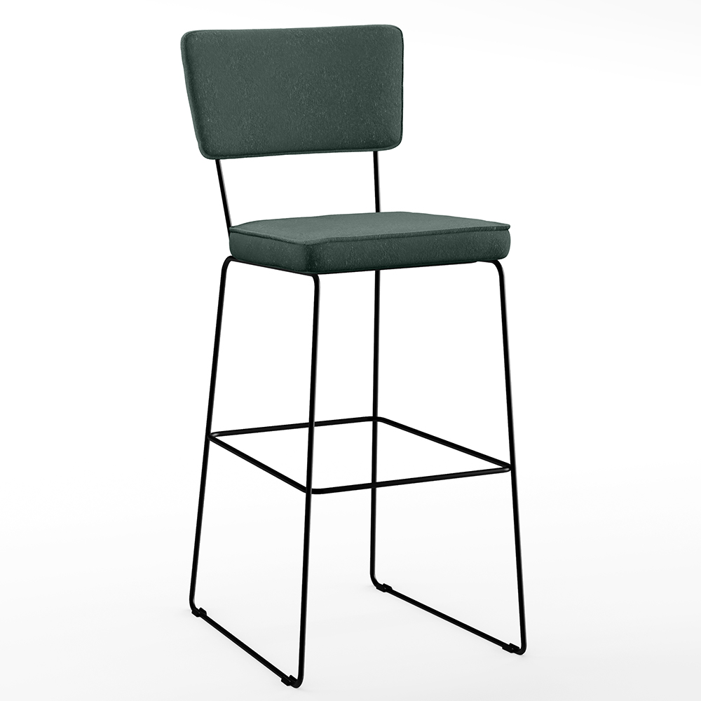 Kit 05 Banquetas Alta Para Cozinha Sala Base em Aço Fixa Allana L02 Linho Verde Musgo - Lyam Decor