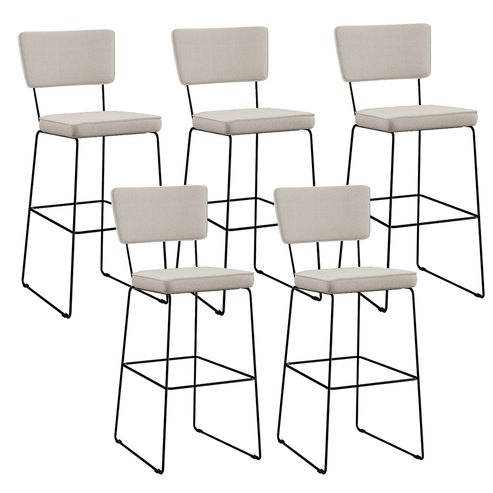 Kit 05 Banquetas Alta Para Cozinha Sala De Jantar Base em Aço Fixa Allana L02 Linho Cru - Lyam Decor
