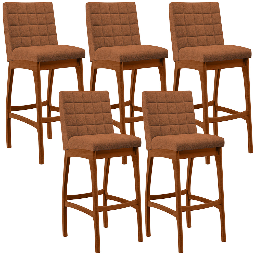 Kit 05 Banquetas Alta Para Cozinha Sala De Jantar Fixa Mila L02 Bouclê Terracota - Lyam Decor