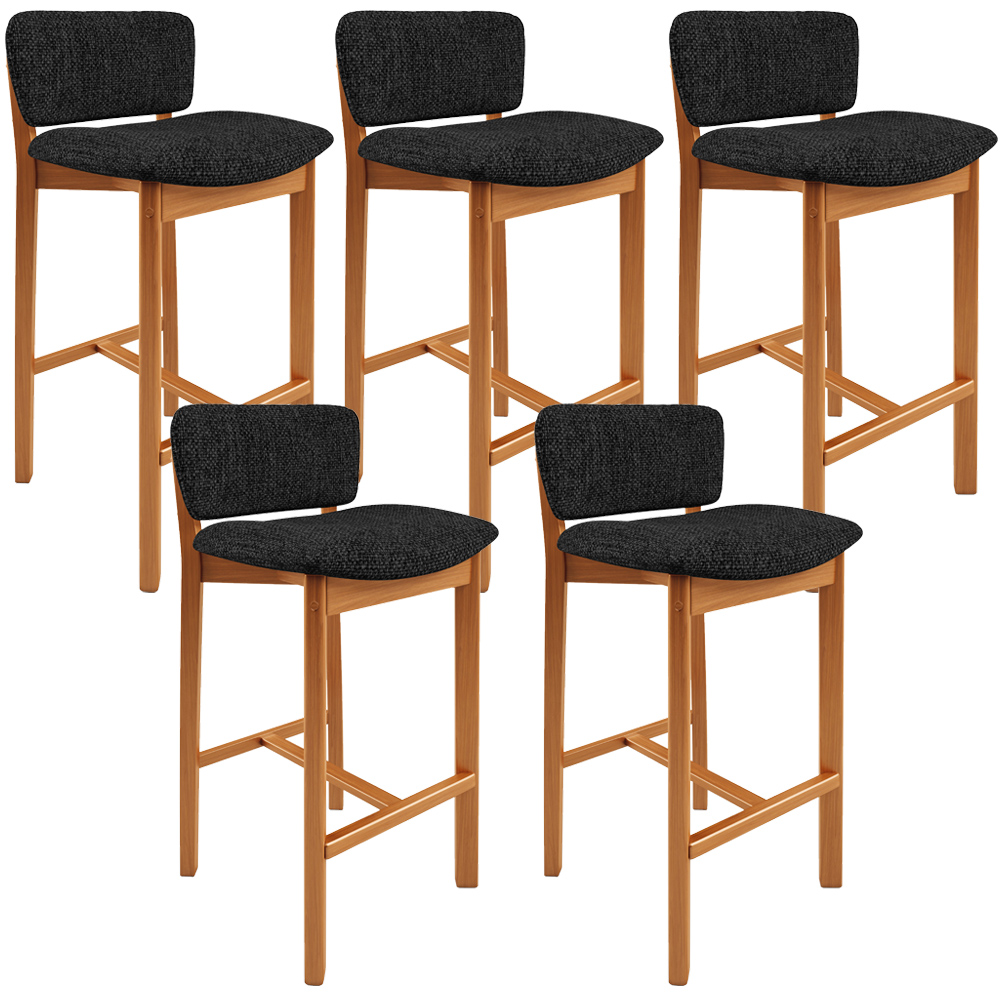 Kit 05 Banquetas Alta Para Cozinha Sala de Jantar Bar Dara L02 Linho Chumbo - Lyam Decor