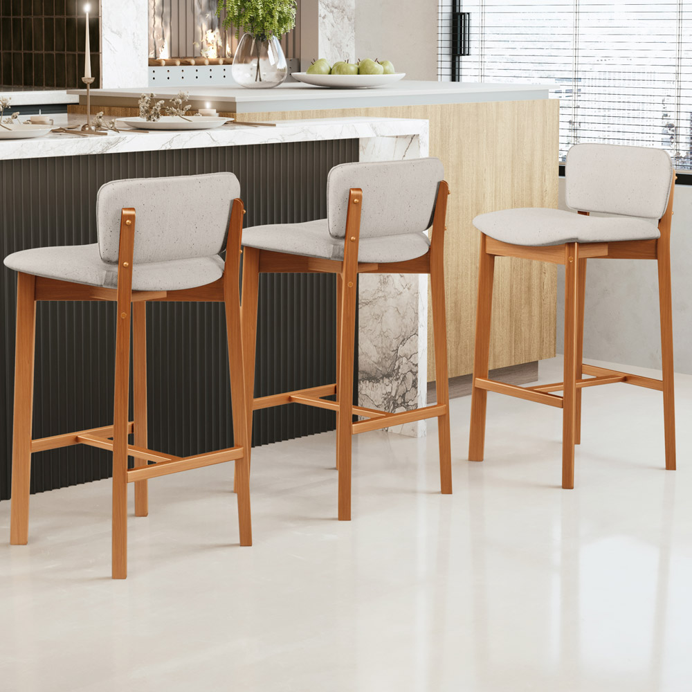 Kit 05 Banquetas Alta Para Cozinha Sala de Jantar Bar Dara L02 Linho Cru - Lyam Decor