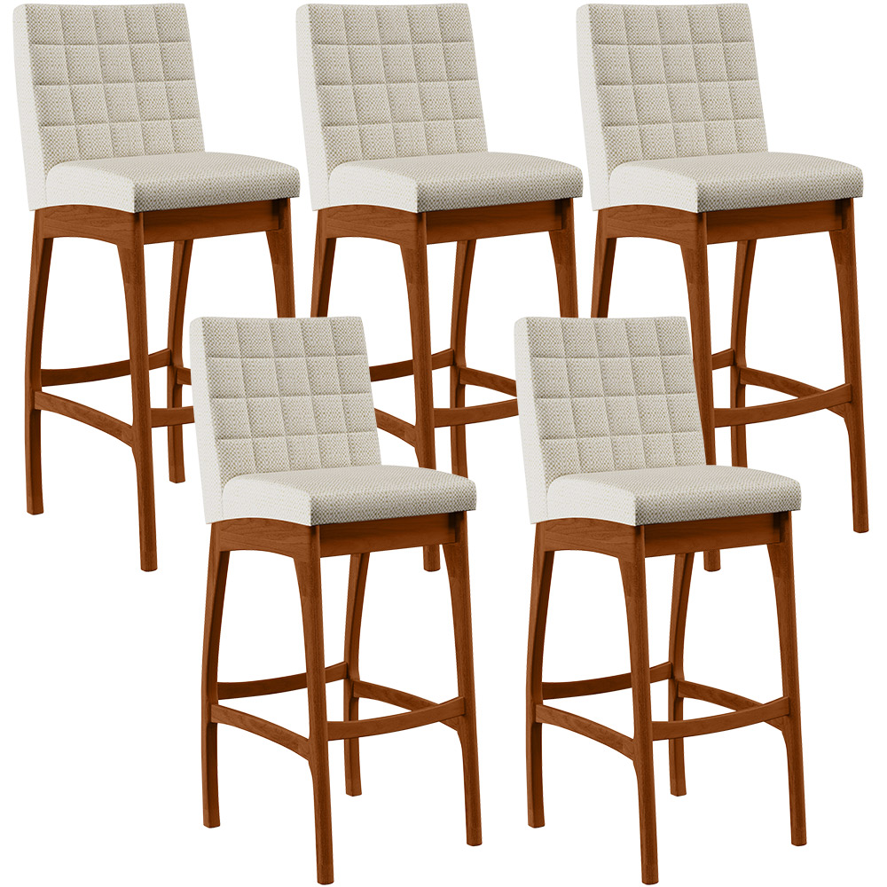 Kit 05 Banquetas Alta Para Cozinha Sala de Jantar Fixa Mila B04 Linho Champagne - Lyam Decor